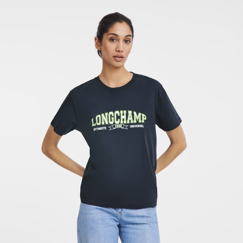 Longchamp T-shirt - Jersey Lacivert | 0756-YBVRS