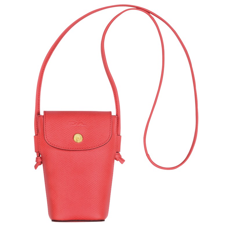 Longchamp Épure Phone case with leather lace - Leather Strawberry | 2074-GJOQE